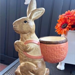 A Vintage Ceramic Easter Bunny Planter with Basket